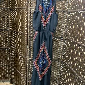 Old Navy Black Maxi Dress with Colorful Geometric Embroidery
